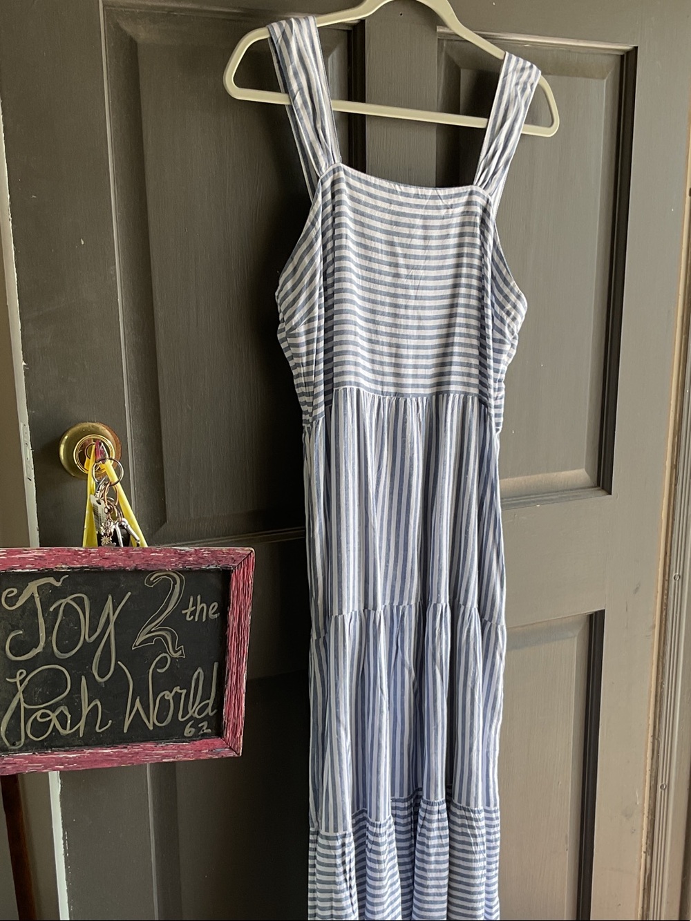 Striped Blue and White Tiered Midi Sundress NWT